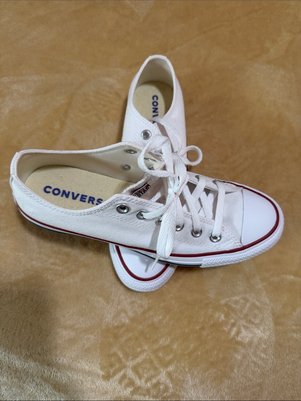 Converse women White Low-Top Canvas Sneakers with Red Stripe Accent bought it St